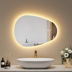 EMKE Bathroom Mirror with Lighting, 60 x 45 cm, Asymmetrical Mirror with Touch, 3 Light Colours, Dimmable, Anti-Fog, Bathroom Mirror with Lighting, IP44, Energy-Saving, LED Bathroom Mirror