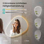 EMKE Bathroom Mirror with Lighting, 60 x 45 cm, Asymmetrical Mirror with Touch, 3 Light Colours, Dimmable, Anti-Fog, Bathroom Mirror with Lighting, IP44, Energy-Saving, LED Bathroom Mirror