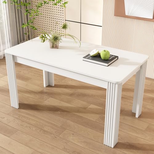 Merax Rectangular Dining Table with White Table, Sturdy Oak Wood with 4 Legs, Modern, Easy to Clean, Dining Room and Kitchen