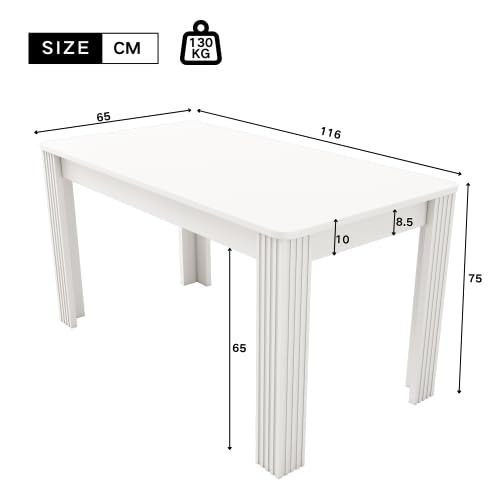 Merax Rectangular Dining Table with White Table, Sturdy Oak Wood with 4 Legs, Modern, Easy to Clean, Dining Room and Kitchen