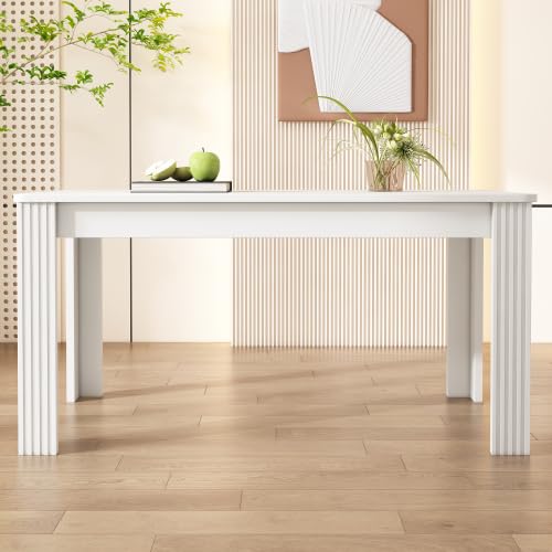 Merax Rectangular Dining Table with White Table, Sturdy Oak Wood with 4 Legs, Modern, Easy to Clean, Dining Room and Kitchen