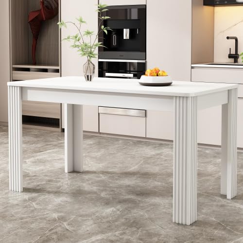 Merax Rectangular Dining Table with White Table, Sturdy Oak Wood with 4 Legs, Modern, Easy to Clean, Dining Room and Kitchen