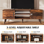 WLIVE TV Stand for 55 60 Inch TV, mid Century Modern Entertainment Center with 2 Cabinets Storage & Adjustable Shelf, Media Console Table for Living Room, Bedroom, Media Furniture, Retro Brown