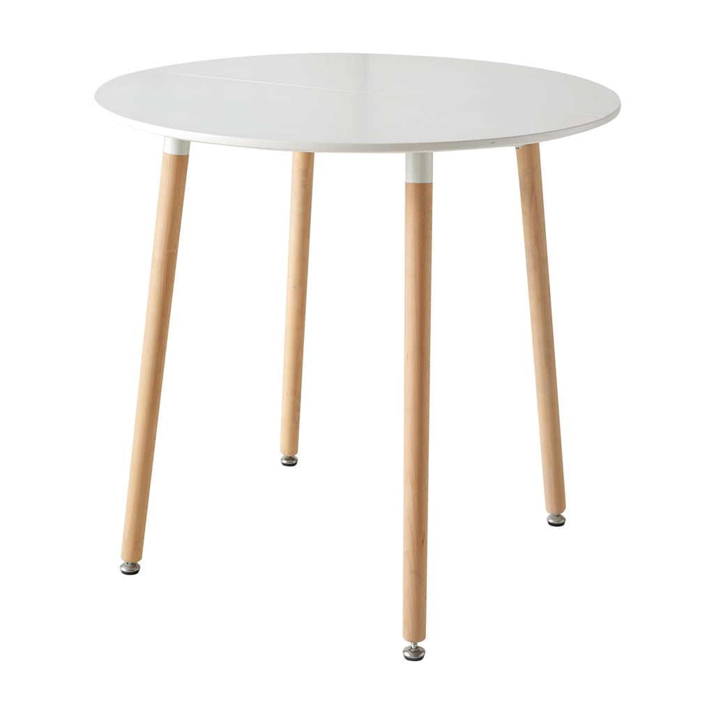 Modern Round Dining Table with White Top, Sturdy Metal Frame and Beech Wood Legs for Dining Room and Office, 80 x 80 x 75 cm