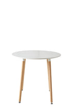 Modern Round Dining Table with White Top, Sturdy Metal Frame and Beech Wood Legs for Dining Room and Office, 80 x 80 x 75 cm