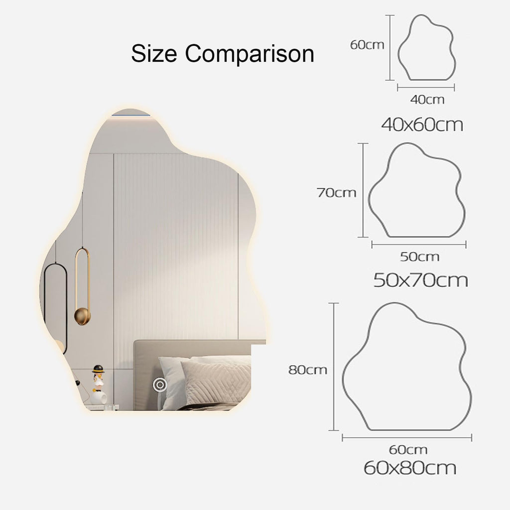 Irregular Cloud Shaped Bathroom Mirror With LED Light, Frameless Wall Mirror, Decorative Mirror,3 Colours Of Light, Single Touch Button 20-200cm Body Sensor, Infinitely Dimmable,(Size:40X60CM)