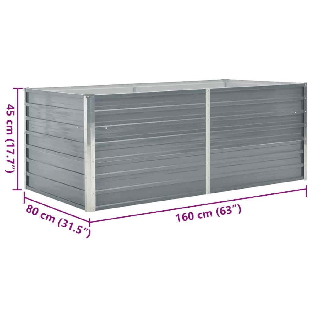 vidaXL Raised Garden Bed 63"x31.5"x17.7" Galvanized Steel Gray