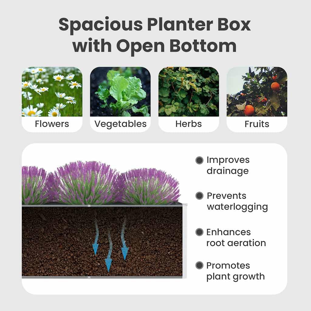 vidaXL Raised Garden Bed 63"x31.5"x17.7" Galvanized Steel Gray
