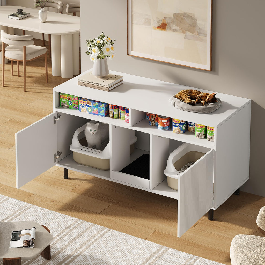 Cat Litter Tray Cabinet with Sand Collection Mat, Pet Cabinet with Shelf, Pet Sideboard/TV Cabinet, Without Cat Litter Tray, 120 x 50 x 66 cm, White