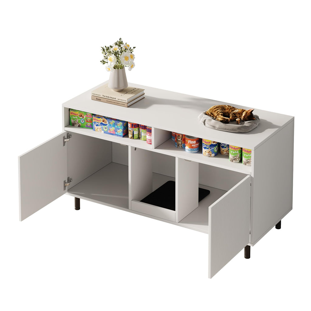 Cat Litter Tray Cabinet with Sand Collection Mat, Pet Cabinet with Shelf, Pet Sideboard/TV Cabinet, Without Cat Litter Tray, 120 x 50 x 66 cm, White