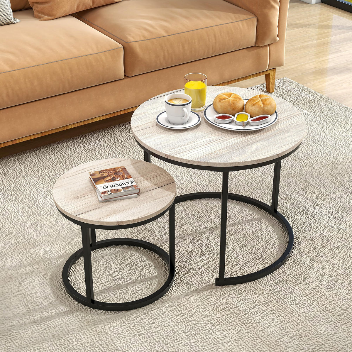 HOJINLINERO Round Coffee Table Set of 2,Small Coffee Table for Small Spaces