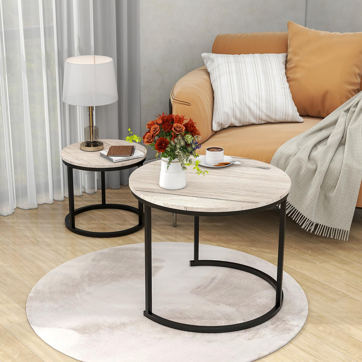 HOJINLINERO Round Coffee Table Set of 2,Small Coffee Table for Small Spaces