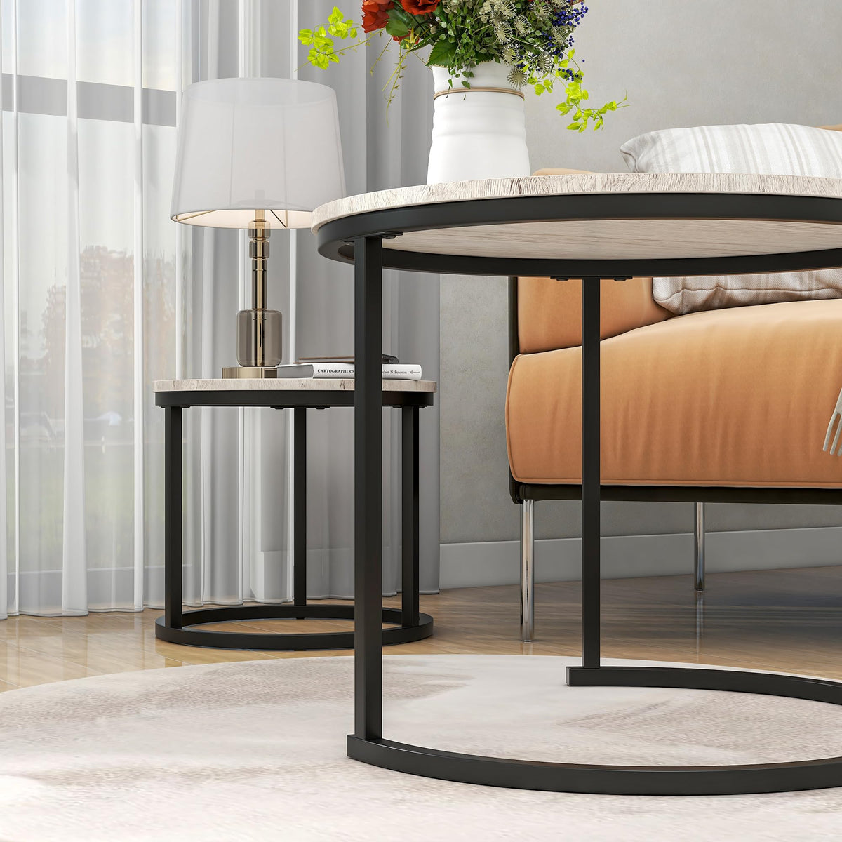 HOJINLINERO Round Coffee Table Set of 2,Small Coffee Table for Small Spaces