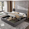 Storage Bed with Headboard, Velvet Upholstered Double Bed with Storage Under Bed, Bed Frame, Wooden Slatted Base (No Mattress) (Grey, 180 x 200 cm)