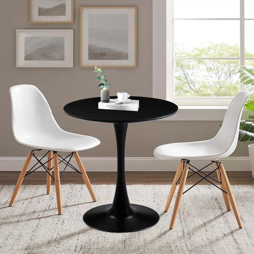 27.5" Small Round Dining Table, Modern Tulip Style Table for 1-2 People, Space-Saving Table for Dining Room, Kitchen, or Cafe, Black Pedestal Base