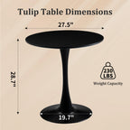 27.5" Small Round Dining Table, Modern Tulip Style Table for 1-2 People, Space-Saving Table for Dining Room, Kitchen, or Cafe, Black Pedestal Base