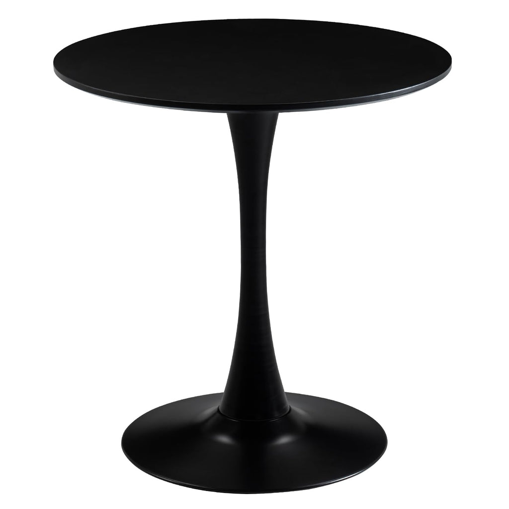 27.5" Small Round Dining Table, Modern Tulip Style Table for 1-2 People, Space-Saving Table for Dining Room, Kitchen, or Cafe, Black Pedestal Base