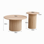 Set of 2 Round Nesting Coffee Tables, Modern Fluted Drum Coffee Table for Living Room, Bedroom, Balcony and Office (Natural (Wood Grain)