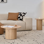 Set of 2 Round Nesting Coffee Tables, Modern Fluted Drum Coffee Table for Living Room, Bedroom, Balcony and Office (Natural (Wood Grain)