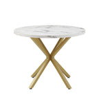 Modern Round Dining Table with MDF Top with Gold Metal Legs for Living Room Kitchen Nordic Dining Table 100cm Marble Texture