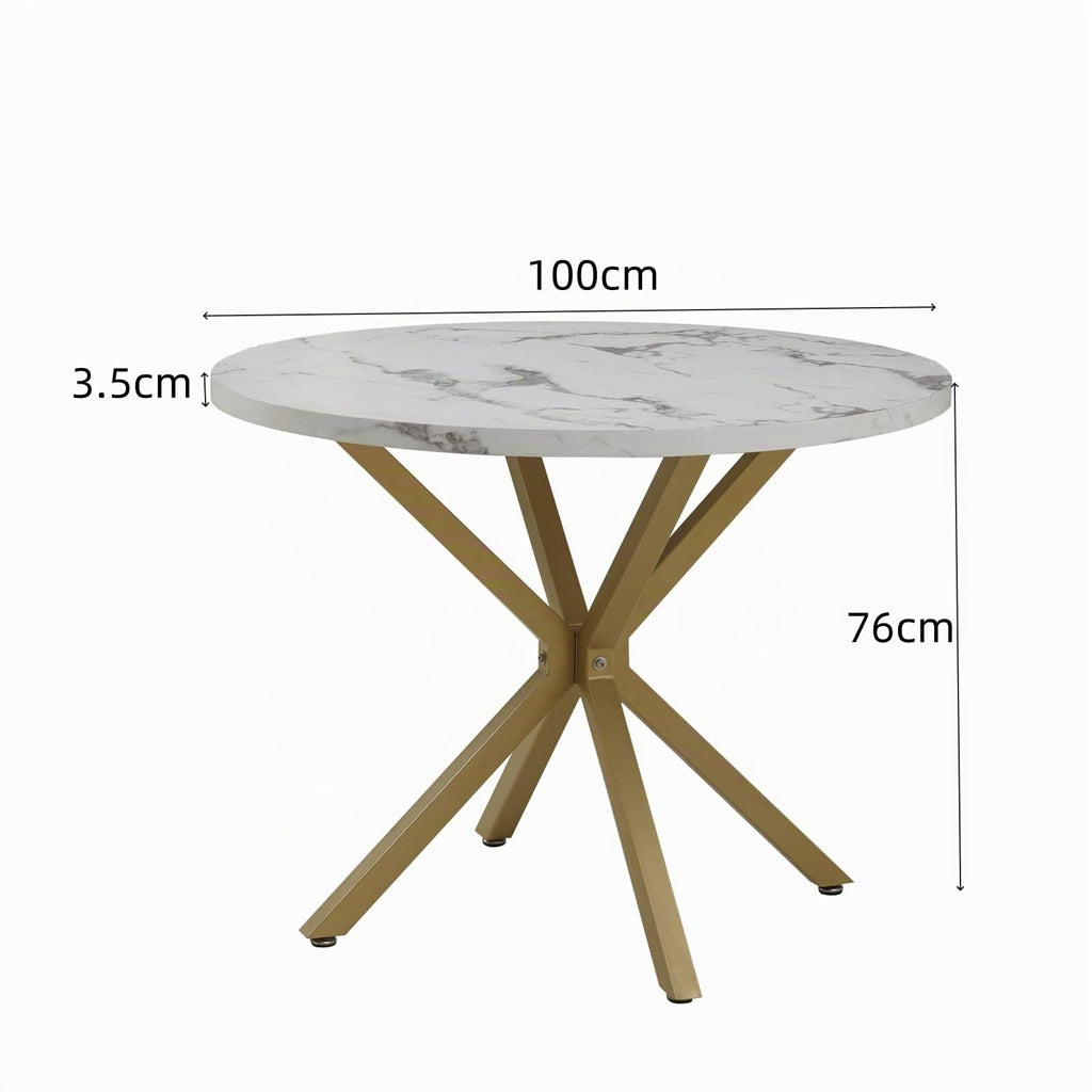 Modern Round Dining Table with MDF Top with Gold Metal Legs for Living Room Kitchen Nordic Dining Table 100cm Marble Texture