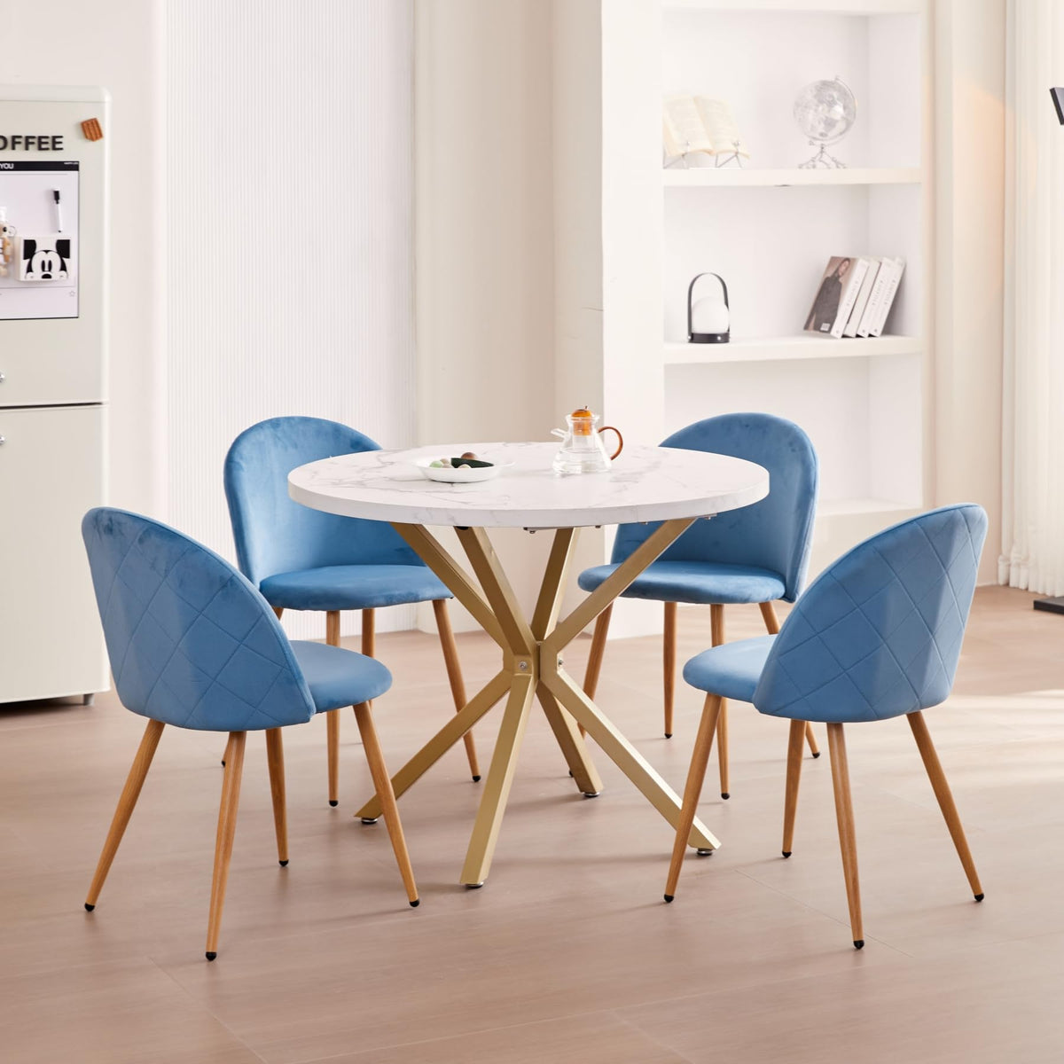 Modern Round Dining Table with MDF Top with Gold Metal Legs for Living Room Kitchen Nordic Dining Table 100cm Marble Texture