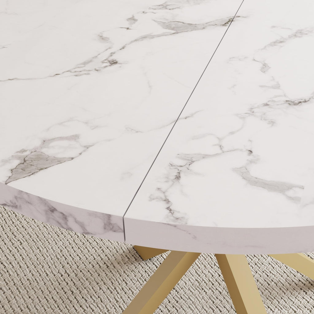 Modern Round Dining Table with MDF Top with Gold Metal Legs for Living Room Kitchen Nordic Dining Table 100cm Marble Texture