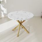 Modern Round Dining Table with MDF Top with Gold Metal Legs for Living Room Kitchen Nordic Dining Table 100cm Marble Texture