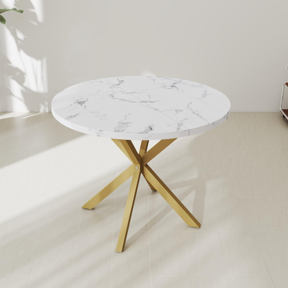 Modern Round Dining Table with MDF Top with Gold Metal Legs for Living Room Kitchen Nordic Dining Table 100cm Marble Texture
