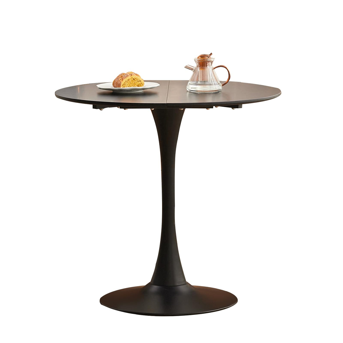 GrandCA HOME 80 cm Black Modern Round Dining Table 80 cm Round Dining Table Suitable for 2-4 People Suitable for Kitchen Living Room Dining Room Black