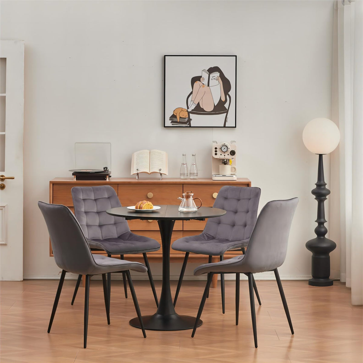 GrandCA HOME 80 cm Black Modern Round Dining Table 80 cm Round Dining Table Suitable for 2-4 People Suitable for Kitchen Living Room Dining Room Black