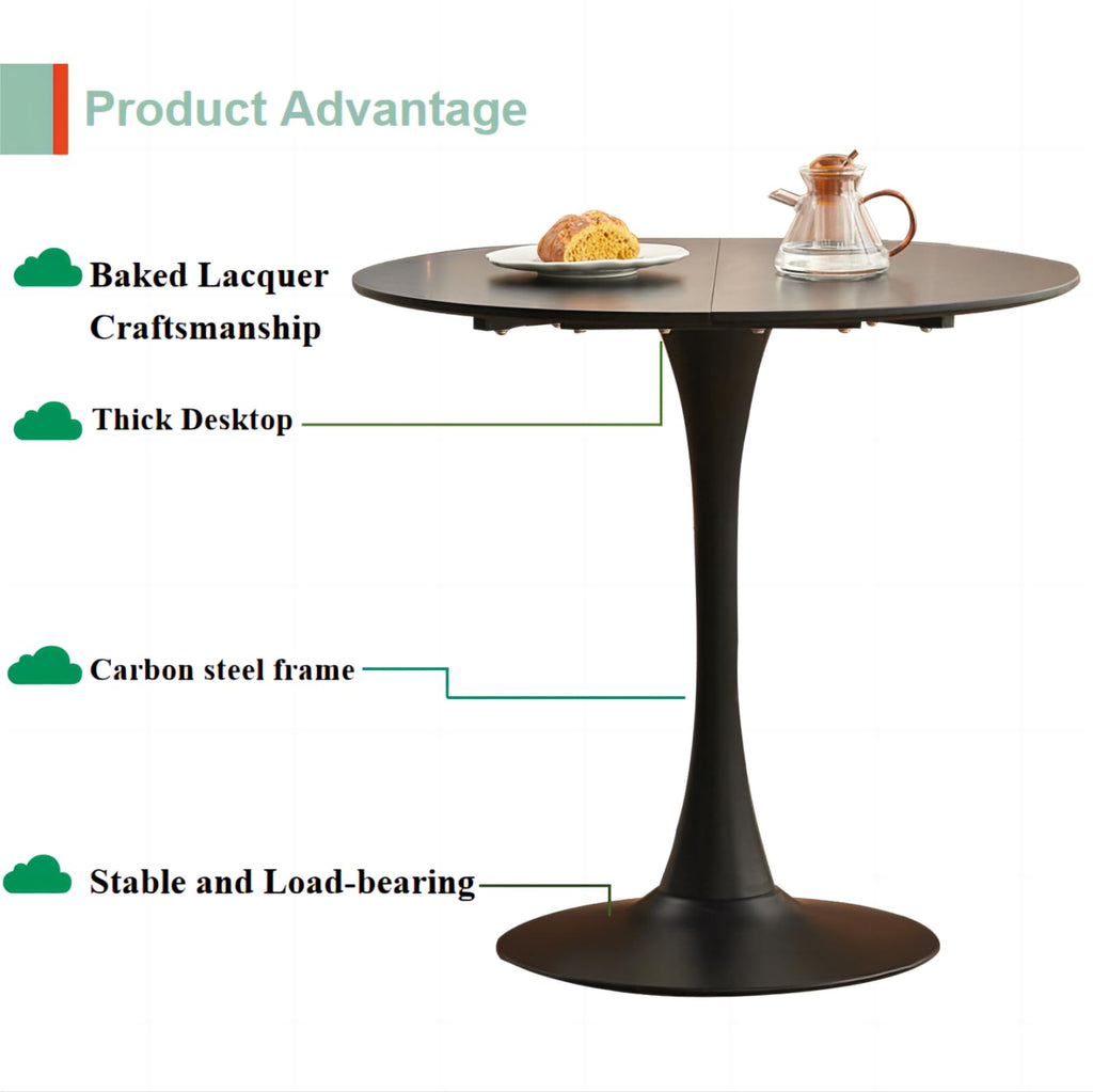 GrandCA HOME 80 cm Black Modern Round Dining Table 80 cm Round Dining Table Suitable for 2-4 People Suitable for Kitchen Living Room Dining Room Black