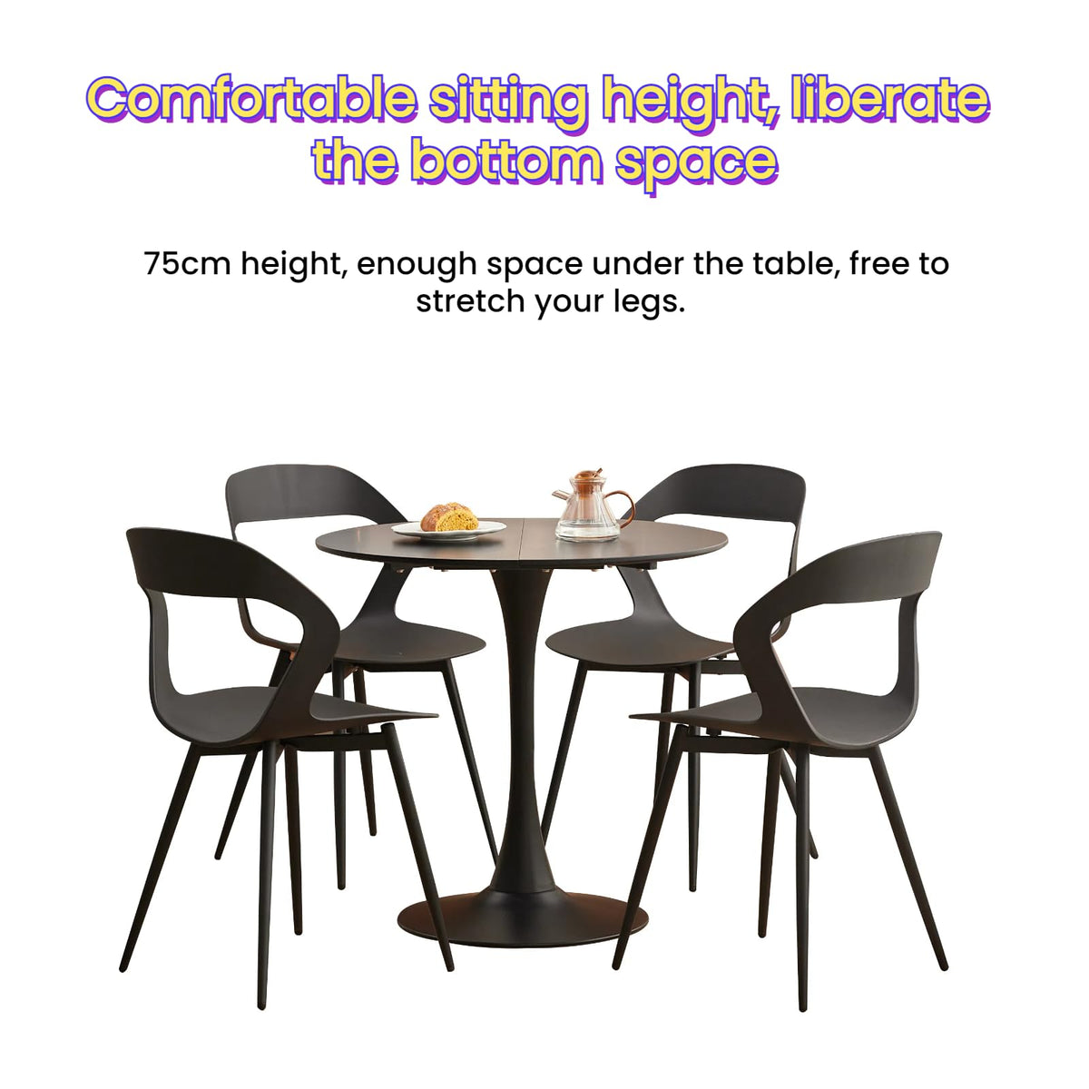 GrandCA HOME 80 cm Black Modern Round Dining Table 80 cm Round Dining Table Suitable for 2-4 People Suitable for Kitchen Living Room Dining Room Black