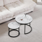 Set of 2 Round Side Tables, Coffee Table, Large 60 x 60 x 45 cm, Small 40 x 40 x 35 cm, Black and White