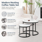 Set of 2 Round Side Tables, Coffee Table, Large 60 x 60 x 45 cm, Small 40 x 40 x 35 cm, Black and White