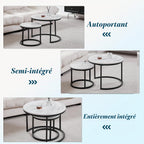Set of 2 Round Side Tables, Coffee Table, Large 60 x 60 x 45 cm, Small 40 x 40 x 35 cm, Black and White