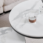Set of 2 Round Side Tables, Coffee Table, Large 60 x 60 x 45 cm, Small 40 x 40 x 35 cm, Black and White