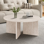 DRASIR Table basse ronde couleur travertin beige D90 cm