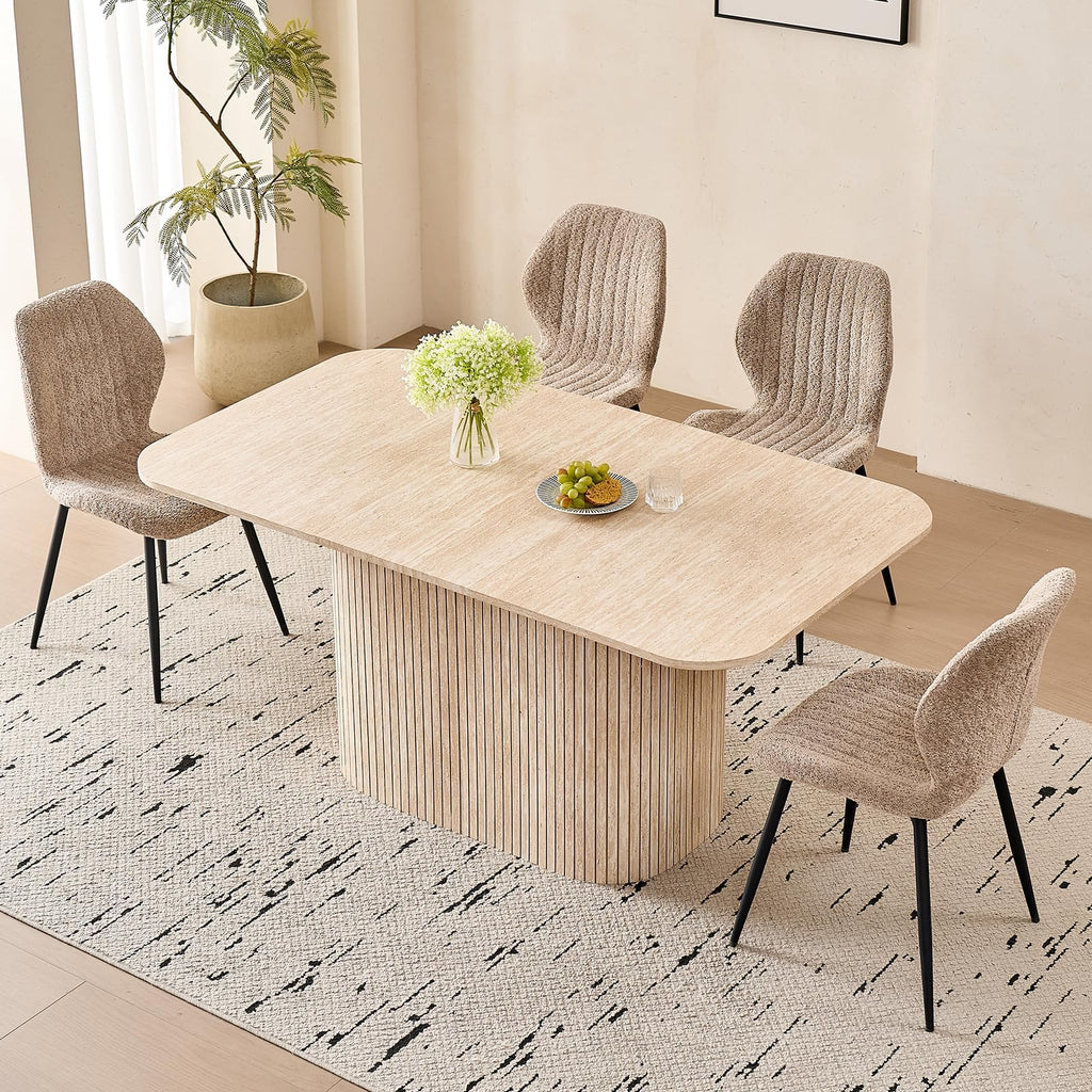 Rectangular Dining Table with Roll-Up Legs, Ideal for Kitchens and Dining Rooms, Seats 4 to 6 People, Yellow Travertine Finish