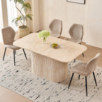 Rectangular Dining Table with Roll-Up Legs, Ideal for Kitchens and Dining Rooms, Seats 4 to 6 People, Yellow Travertine Finish