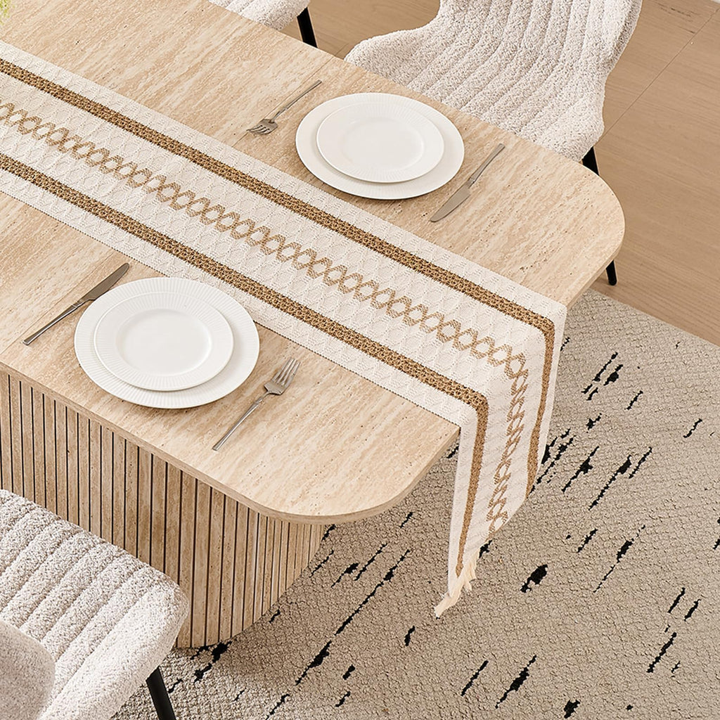 Rectangular Dining Table with Roll-Up Legs, Ideal for Kitchens and Dining Rooms, Seats 4 to 6 People, Yellow Travertine Finish