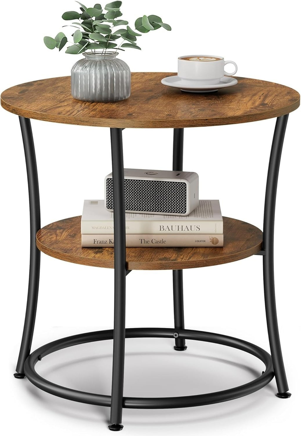 Side Table, End Table with 2 Shelves, Small Round Table for Living Room, Bedroom