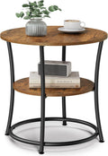 Side Table, End Table with 2 Shelves, Small Round Table for Living Room, Bedroom