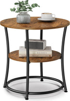 Side Table, End Table with 2 Shelves, Small Round Table for Living Room, Bedroom