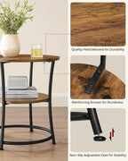 Side Table, End Table with 2 Shelves, Small Round Table for Living Room, Bedroom