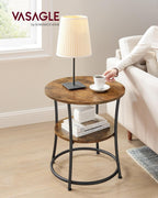 Side Table, End Table with 2 Shelves, Small Round Table for Living Room, Bedroom