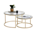 Set of 2 Round Coffee Tables Large 80 x 80 x 45 cm Small: 60 x 60 x 35 cm Round Coffee Table (Gold and Glass)