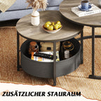WLIVE Round Coffee Table, Set of 2, Modern Living Room Table, Round, Side Table with Fabric Basket, 80 cm Diameter Couch Table for Bedroom, Home Office (Grey Oak)