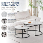 Set of 2 Round Side Table, Living Room Table, Large Size: 80 x 80 x 45 cm, Small Coffee Table: 60 x 60 x 35 cm, Black and White.