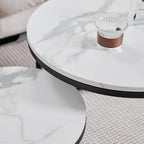 Set of 2 Round Side Table, Living Room Table, Large Size: 80 x 80 x 45 cm, Small Coffee Table: 60 x 60 x 35 cm, Black and White.